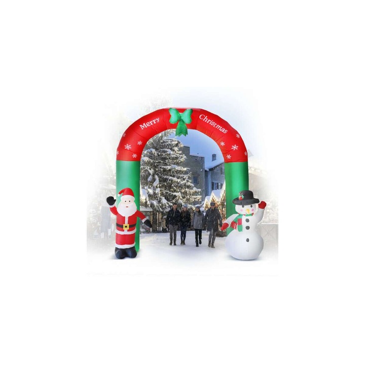 Óriás Felfújható Karácsonyi Kapu – Mikulás és Hóember LED Dekoráció 240cm