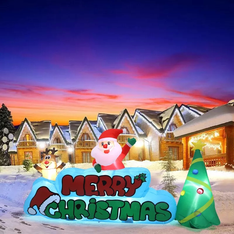 LED-es Karácsonyi Felfújható Dekoráció 280 cm - Mikulás, Rénszarvas és Karácsonyfa