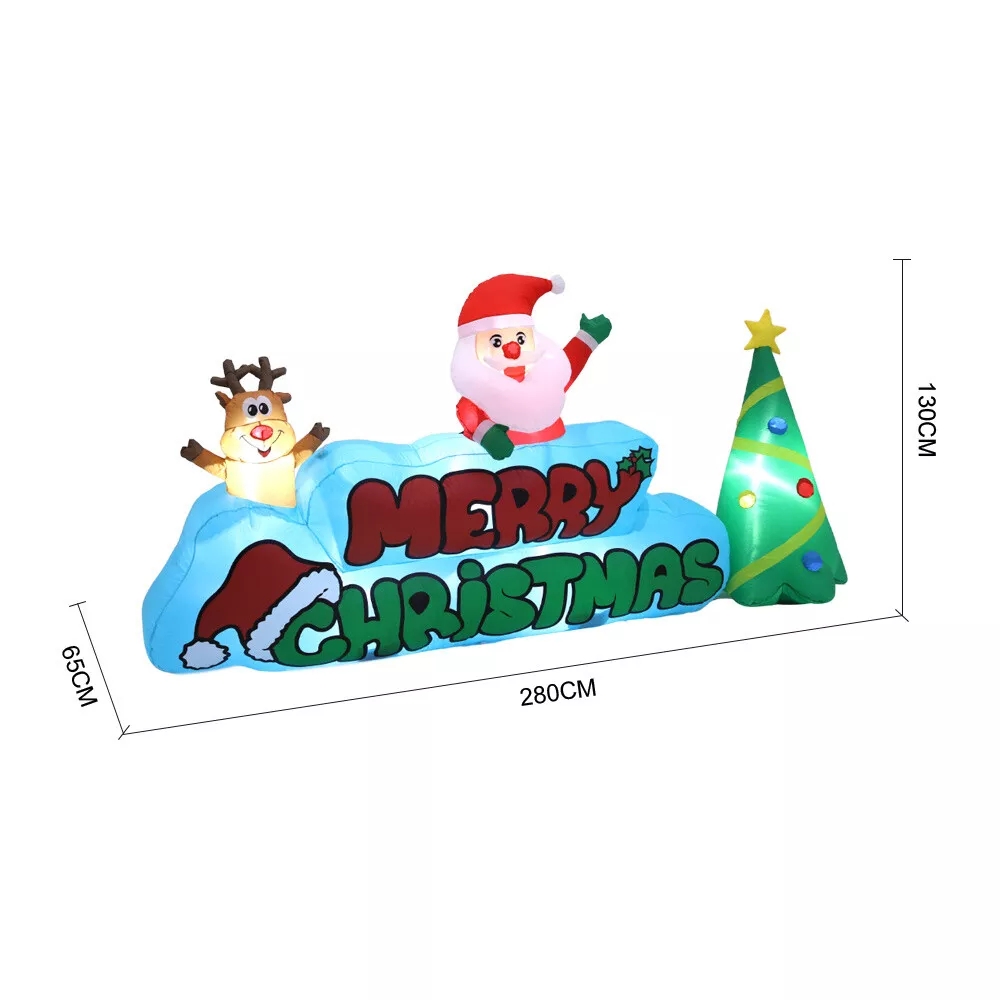 LED-es Karácsonyi Felfújható Dekoráció 280 cm - Mikulás, Rénszarvas és Karácsonyfa