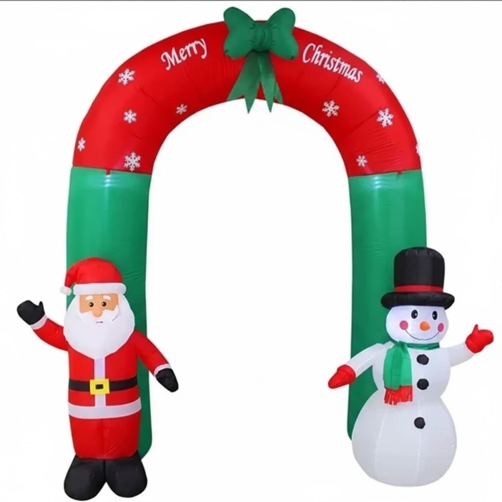 Óriás Felfújható Karácsonyi Kapu – Mikulás és Hóember LED Dekoráció 240cm