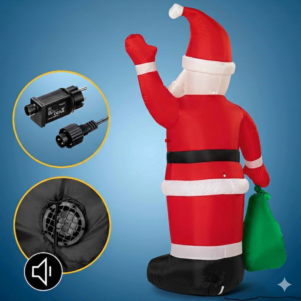 Felfujható óriás mikulás ledes karácsonyi disz 180x120cm