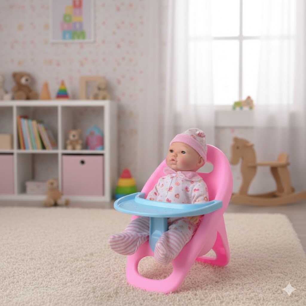 Éneklő és pislogó játék baba etetőszékkel