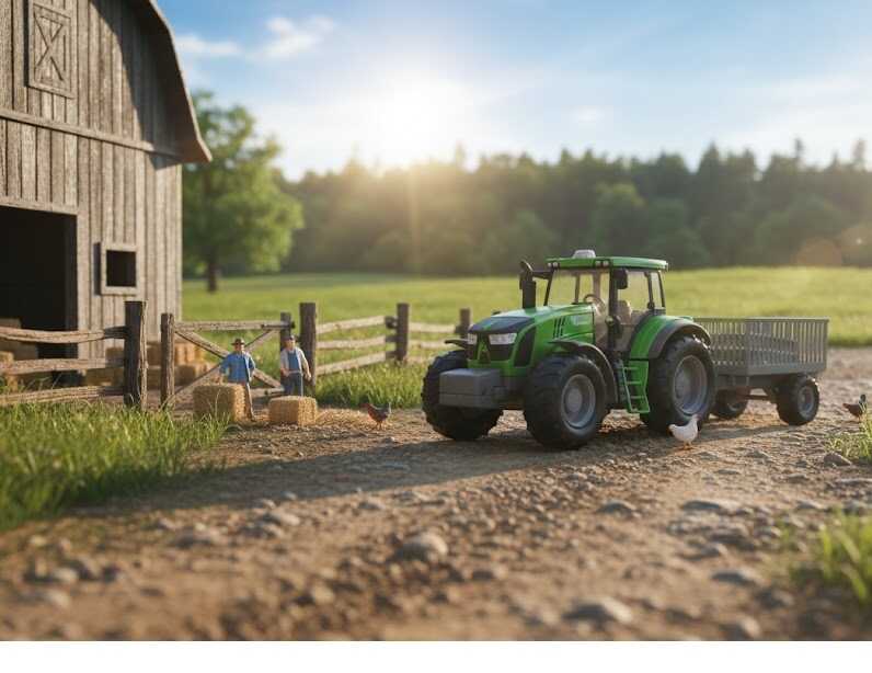 Játék Traktor Ketreces Utánfutóval - Zöld