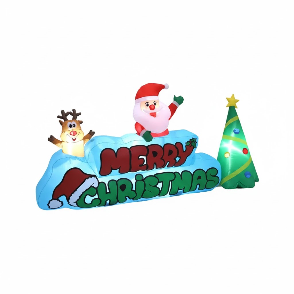 LED-es Karácsonyi Felfújható Dekoráció 280 cm - Mikulás, Rénszarvas és Karácsonyfa