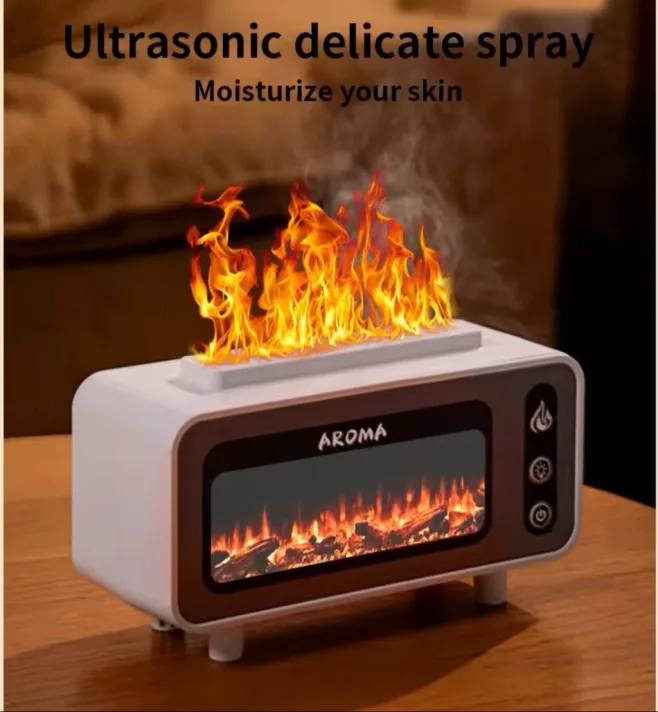 Vintage Kandalló Hatású Aromadiffúzor, 200ml, 6 Színű LED világítással