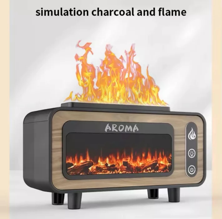 Vintage Kandalló Hatású Aromadiffúzor, 200ml, 6 Színű LED világítással