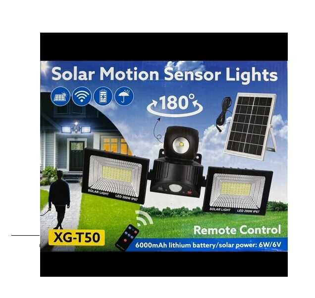 Napelemes Dupla Reflektor,200 w Dupla LED, Mozgásérzékelős, Távirányítóval 180 fokban forgatható IP67XG-T50 (6000 mAh)