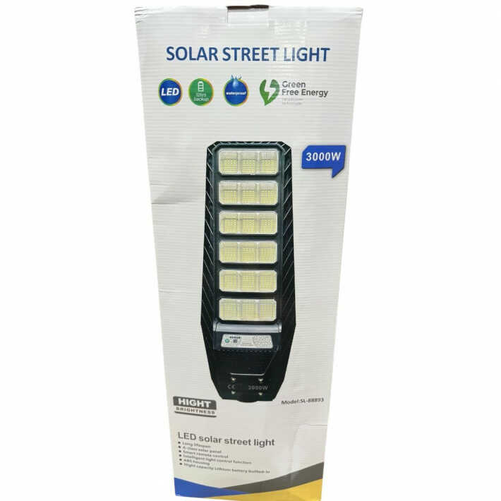Napelemes Utcai Lámpa: 3000W, IP65 Vízálló, Mozgás- és Fényérzékelős SL-88893