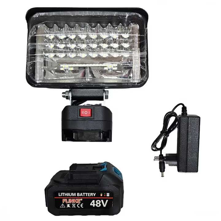 FLINKE Akkumulátoros LED Munkalámpa reflektor cserlhető szerszámgép akkumulátoral - 48V, 57 LED, 2000 LM FK-LAM-05