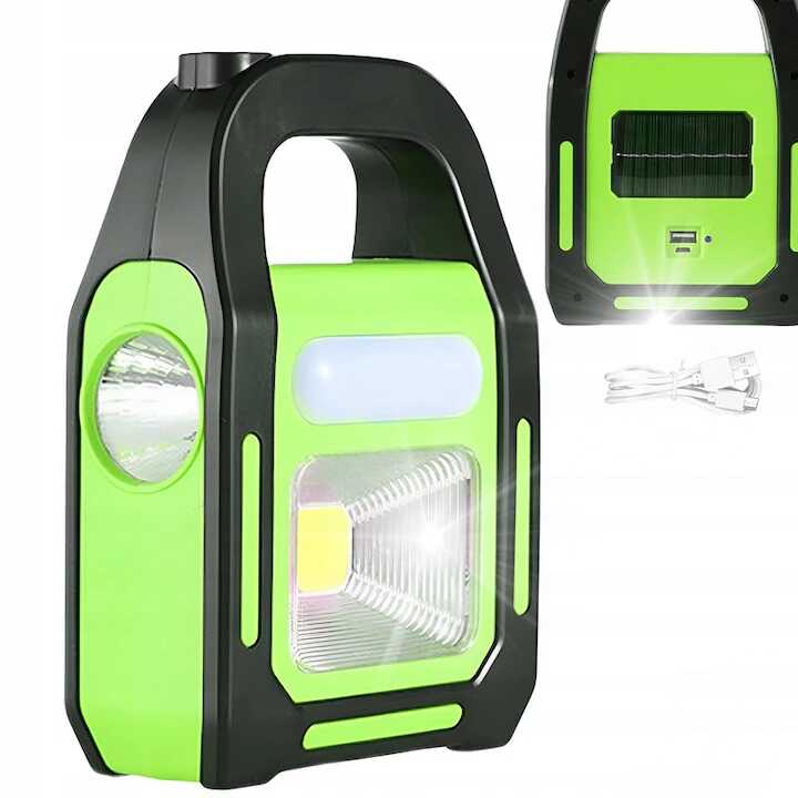 Hordozható Munkalámpa (COB+LED), 3in1 Tápellátás, Napelemes, IP65 Vízálló