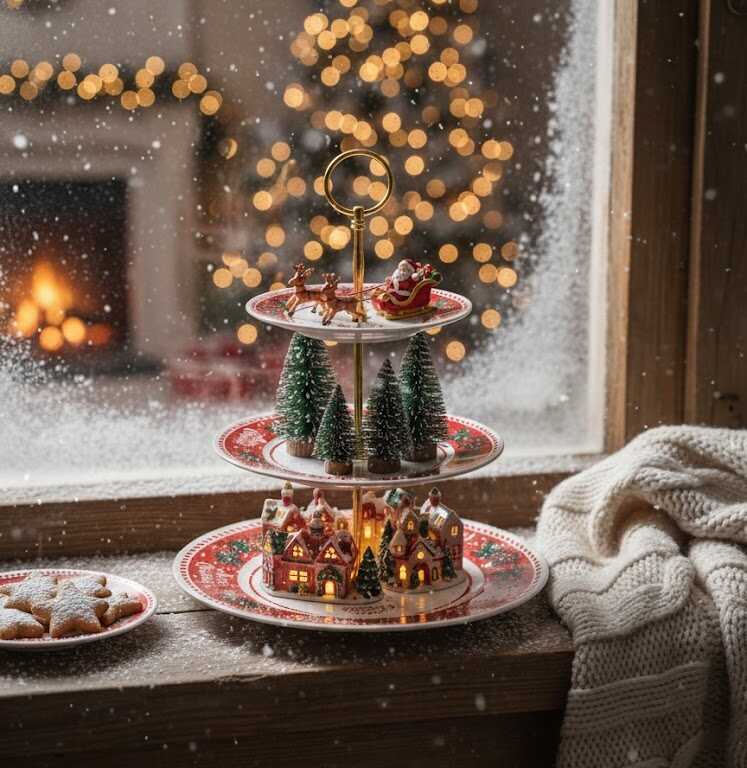 Három emeletes süteményes kínáló . karácsonyi dizájn