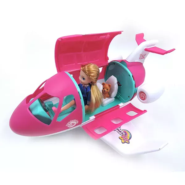 Shemy Plane Rózsaszín Utasszállító Repülő Játékszett, Stewardess Babával, 5 részes