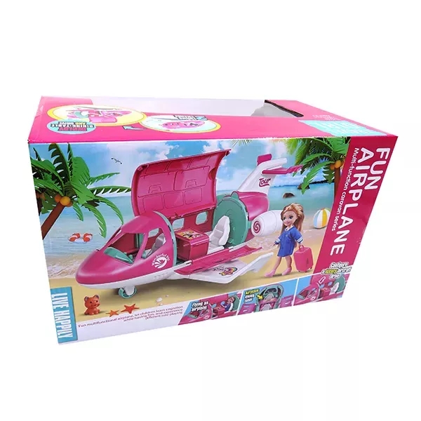 Shemy Plane Rózsaszín Utasszállító Repülő Játékszett, Stewardess Babával, 5 részes