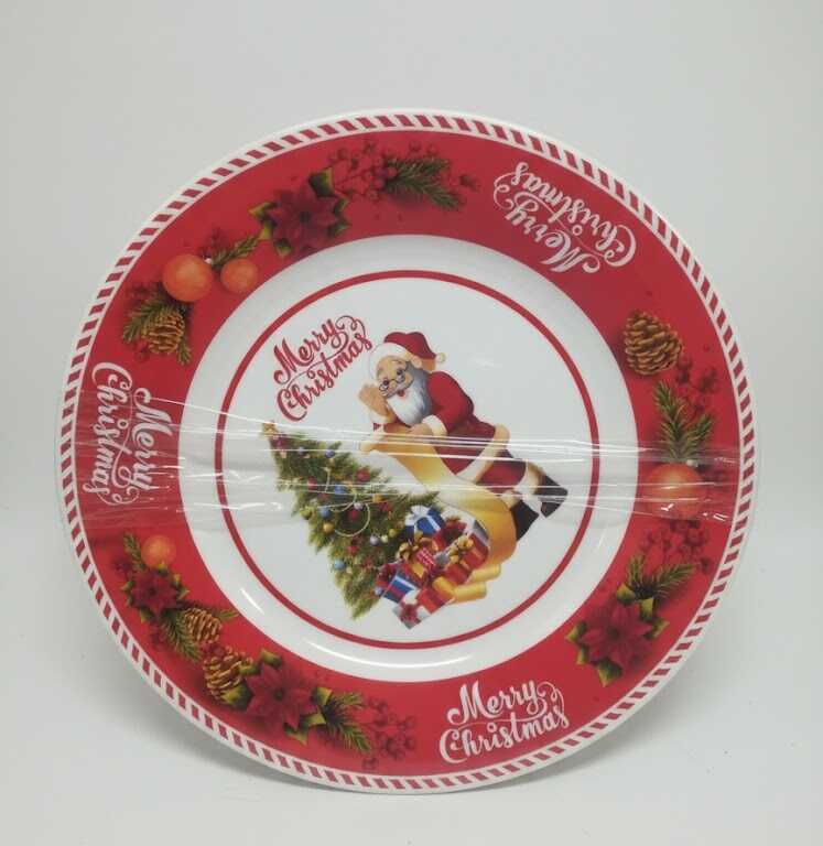 Karácsonyi Lapostányér Szett 6 db-os, Télapós és Mikulásvirágos