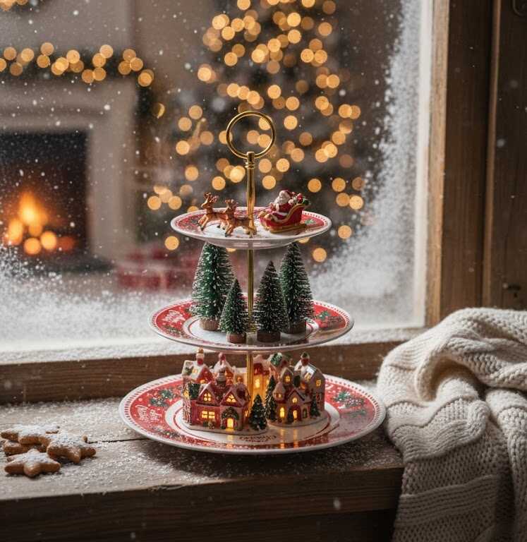 Három emeletes süteményes Kínáló, Karácsonyi Télapós Mintával