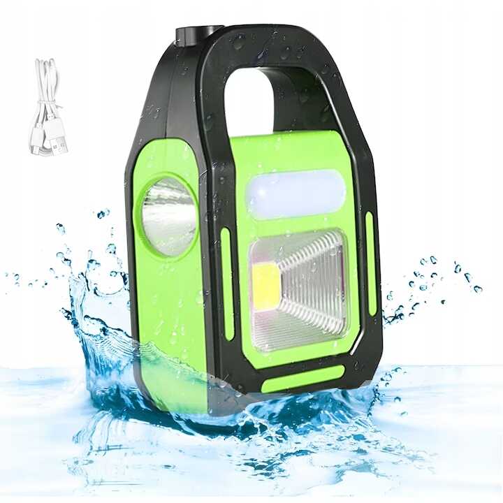 Hordozható Munkalámpa (COB+LED), 3in1 Tápellátás, Napelemes, IP65 Vízálló