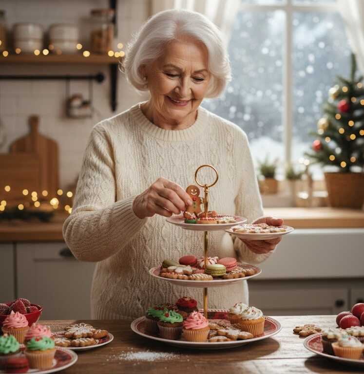 Három emeletes süteményes kínáló . karácsonyi dizájn