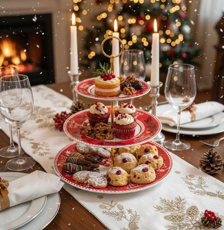 Három emeletes süteményes Kínáló, Karácsonyi Télapós Mintával