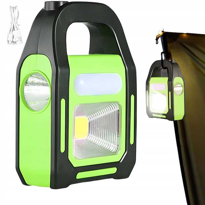 Hordozható Munkalámpa (COB+LED), 3in1 Tápellátás, Napelemes, IP65 Vízálló