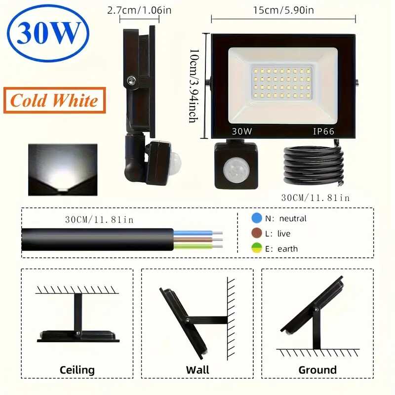 THOLUX MC-FG-30W LED Reflektor - 30W, Mozgásérzékelős, IP67 Vízálló Biztonsági Fény