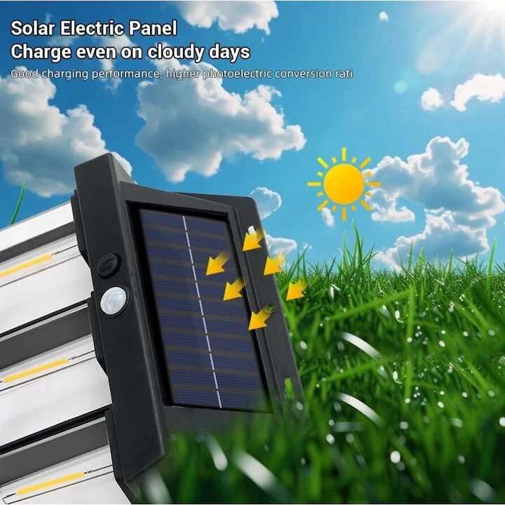 Napelemes Fali Lámpa, 3 Fejű, Mozgásérzékelős, 3 villágítási móddal IP65 CBK BK-618