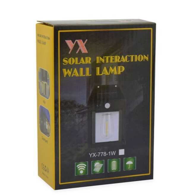 Kültéri Napelemes Fali Lámpa Mozgásérzékelővel körte led izzóval YX-778-1W