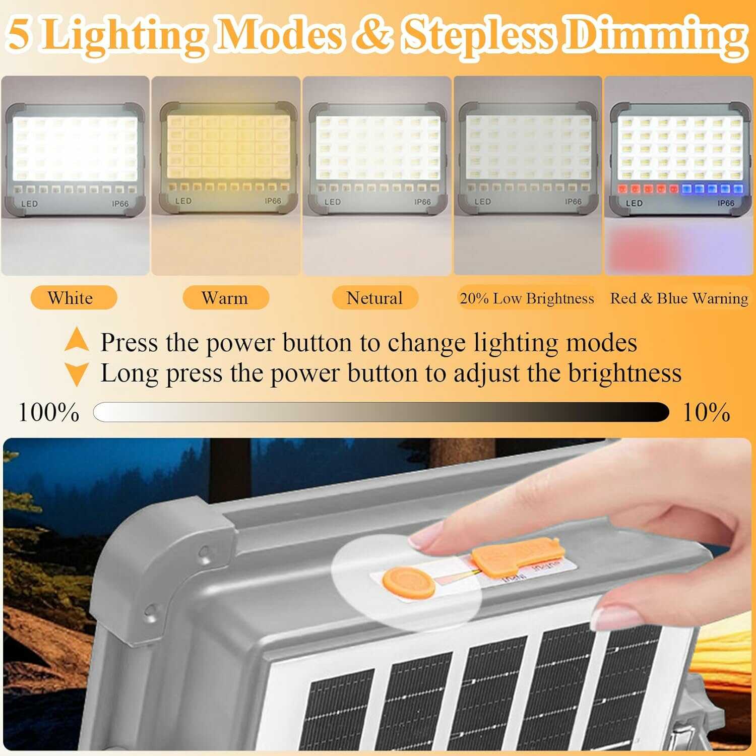 Hordozható unierzális Reflektor Munkalámpa - 100W, 10000 mAh-s Napelemes, USB Tölthető, mágneses IP66 Vízálló Reflektor