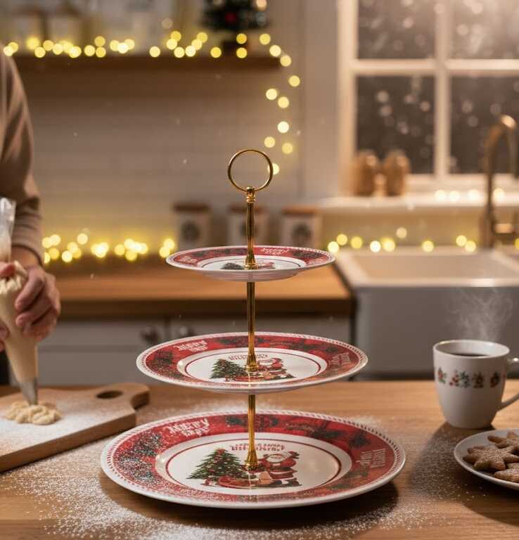 Három emeletes süteményes Kínáló, Karácsonyi Télapós Mintával