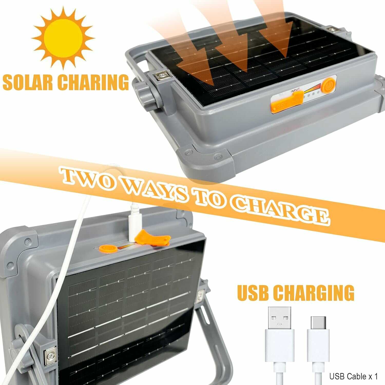 Hordozható unierzális Reflektor Munkalámpa - 100W, 10000 mAh-s Napelemes, USB Tölthető, mágneses IP66 Vízálló Reflektor