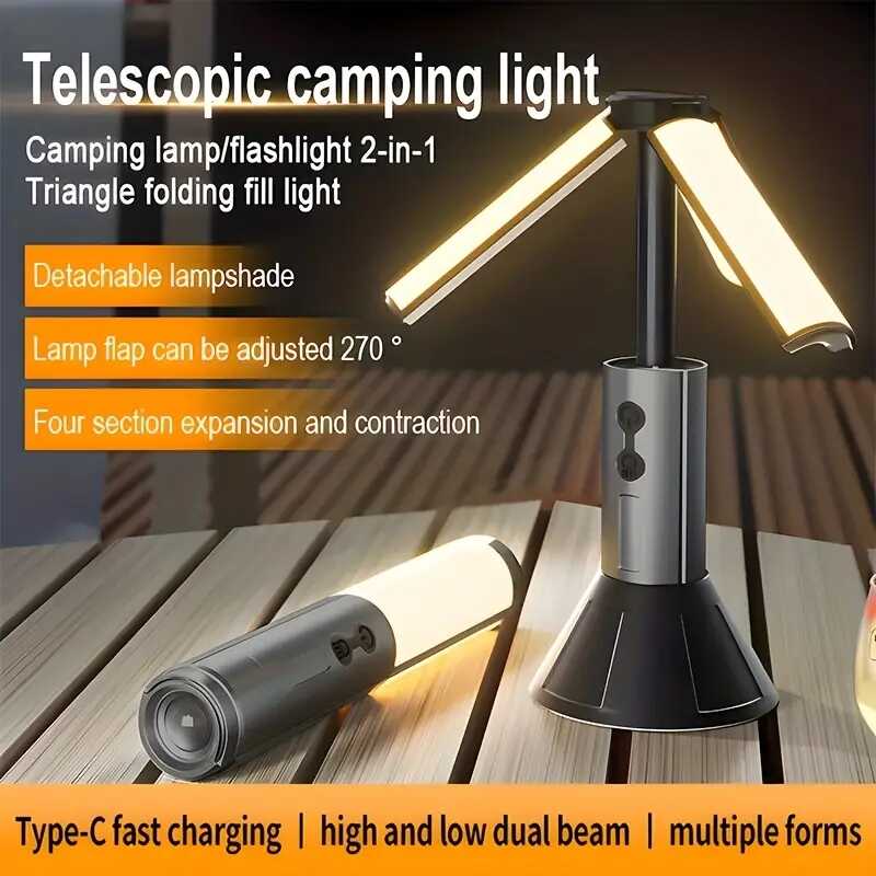 Szuper Fényes multifunkciós teleszkópos Kempinglámpa - Újratölthető, 54 LED-es, Állítható Fényű YD-2324