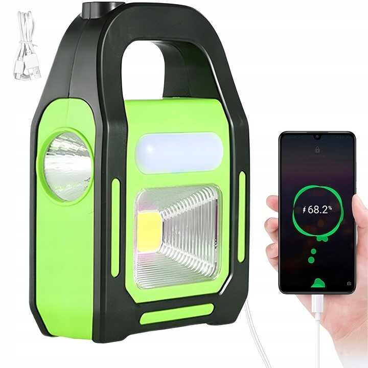 Hordozható Munkalámpa (COB+LED), 3in1 Tápellátás, Napelemes, IP65 Vízálló