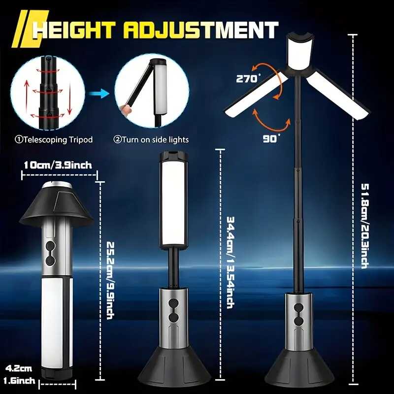 Szuper Fényes multifunkciós teleszkópos Kempinglámpa - Újratölthető, 54 LED-es, Állítható Fényű YD-2324