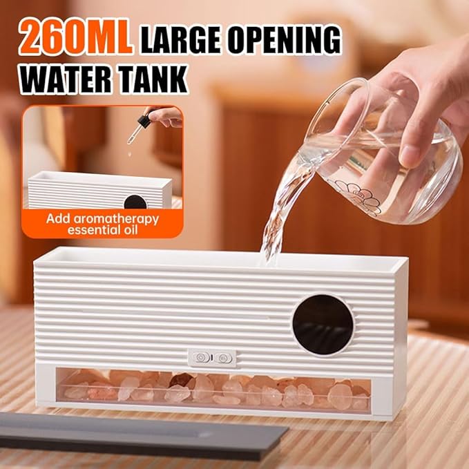 Aromaterápiás Diffúzor, 260ml, 3D Láng Hatás, Himalájai Só Kő, Időzítővel