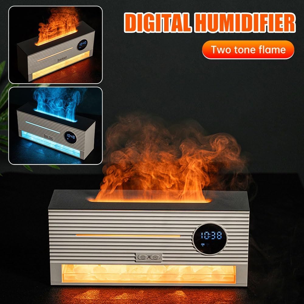 Aromaterápiás Diffúzor, 260ml, 3D Láng Hatás, Himalájai Só Kő, Időzítővel