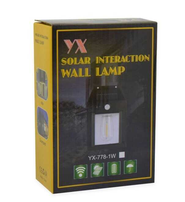 Kültéri Napelemes Fali Lámpa Mozgásérzékelővel körte led izzóval YX-778-1W