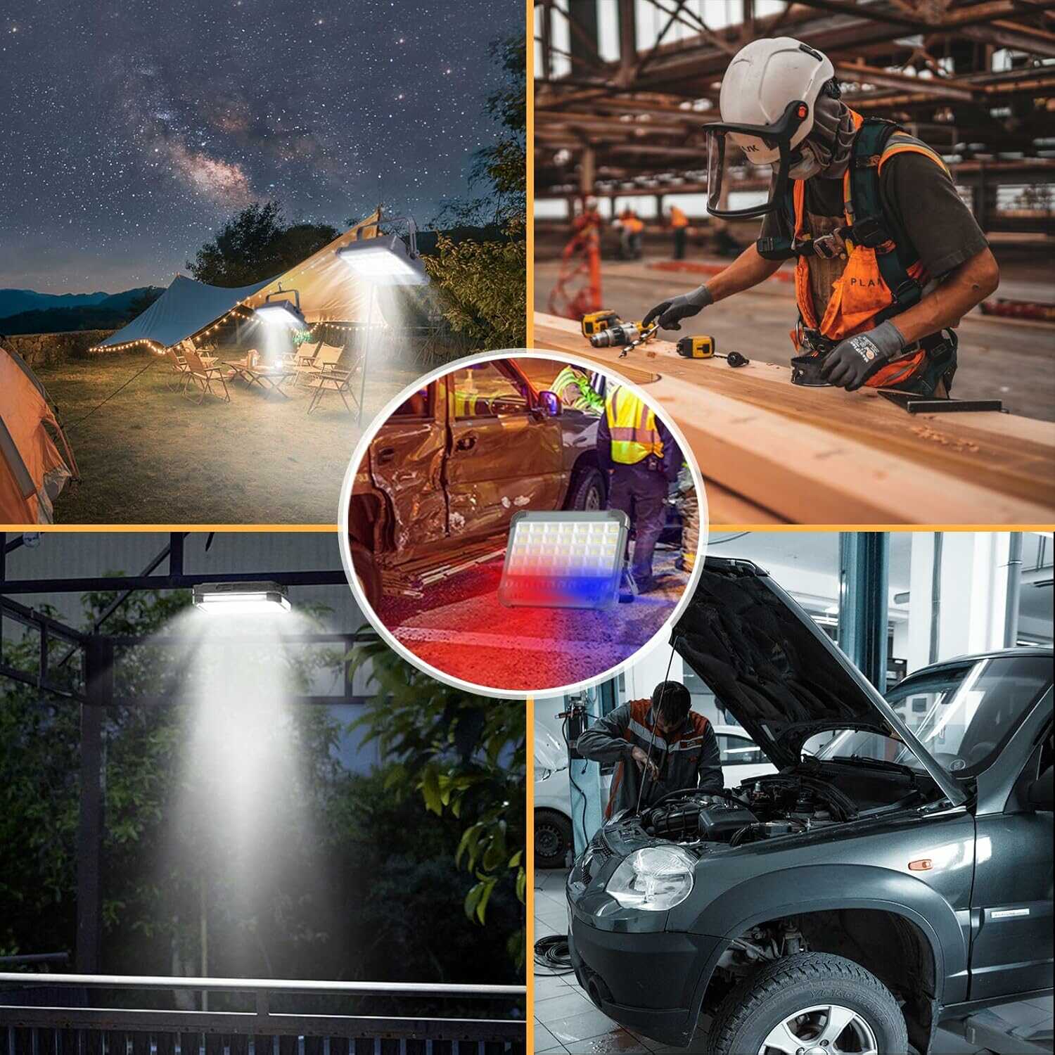 Hordozható unierzális Reflektor Munkalámpa - 100W, 10000 mAh-s Napelemes, USB Tölthető, mágneses IP66 Vízálló Reflektor