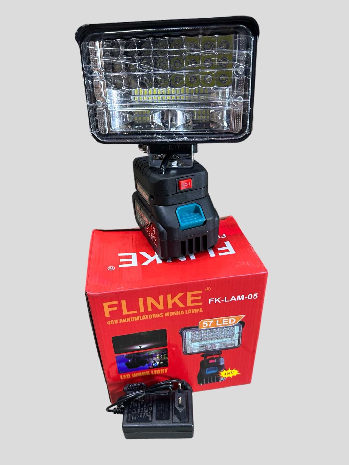FLINKE Akkumulátoros LED Munkalámpa reflektor cserlhető szerszámgép akkumulátoral - 48V, 57 LED, 2000 LM FK-LAM-05