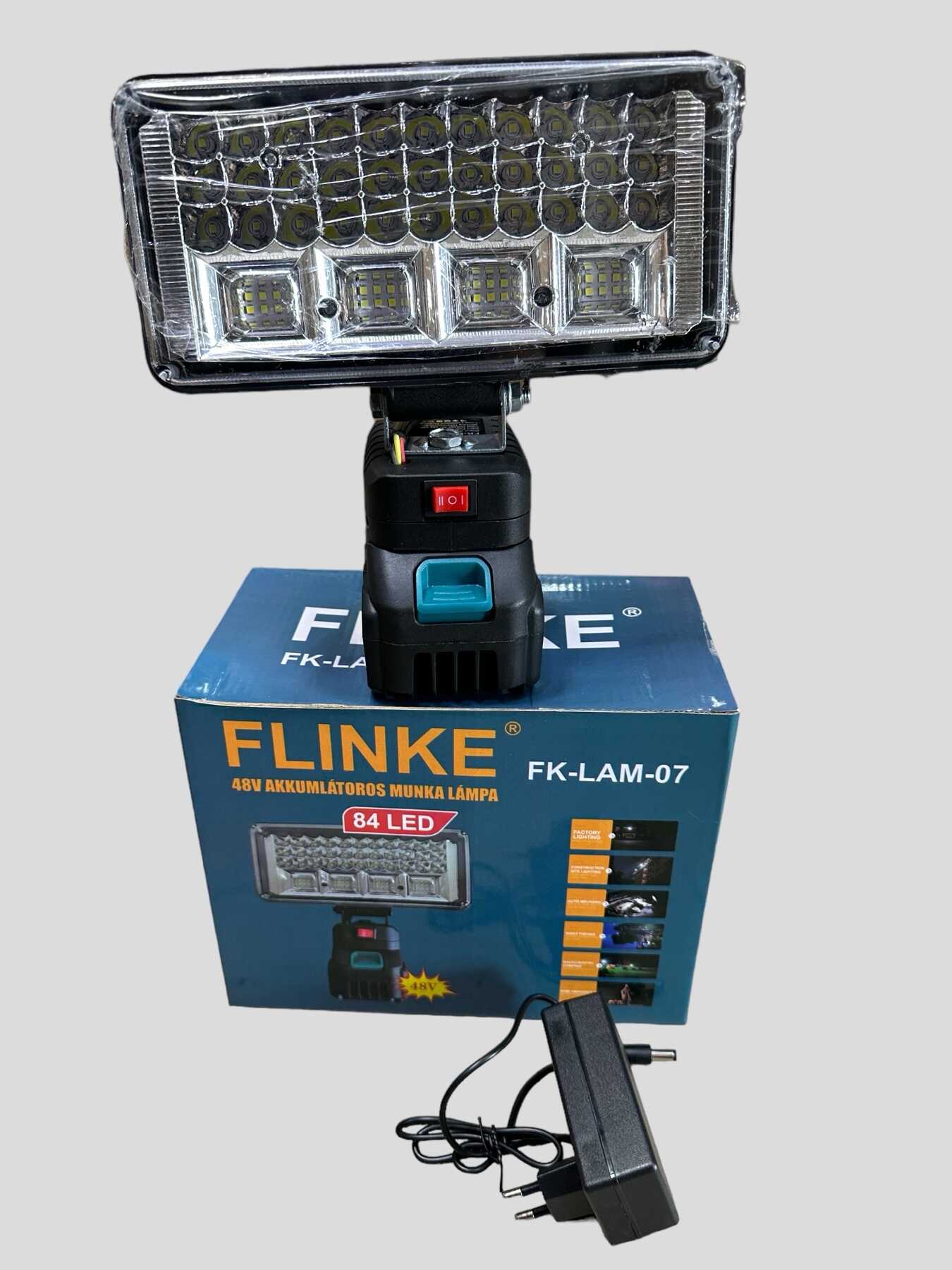FLINKE Akkumulátoros LED Munkalámpa reflektor cserélhető szerszámgép akkumulátoral - 48V, 84 LED, 180W FK-LAM-07