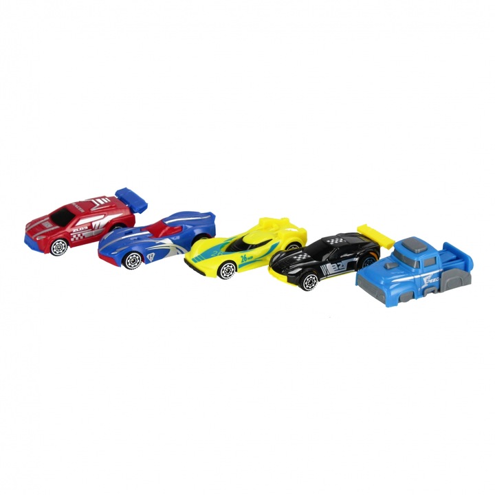 Multi-funkciós Kék Autószállító Kamion Katapulttal és 6 Kisautóval