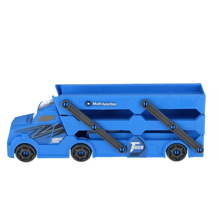 Multi-funkciós Kék Autószállító Kamion Katapulttal és 6 Kisautóval