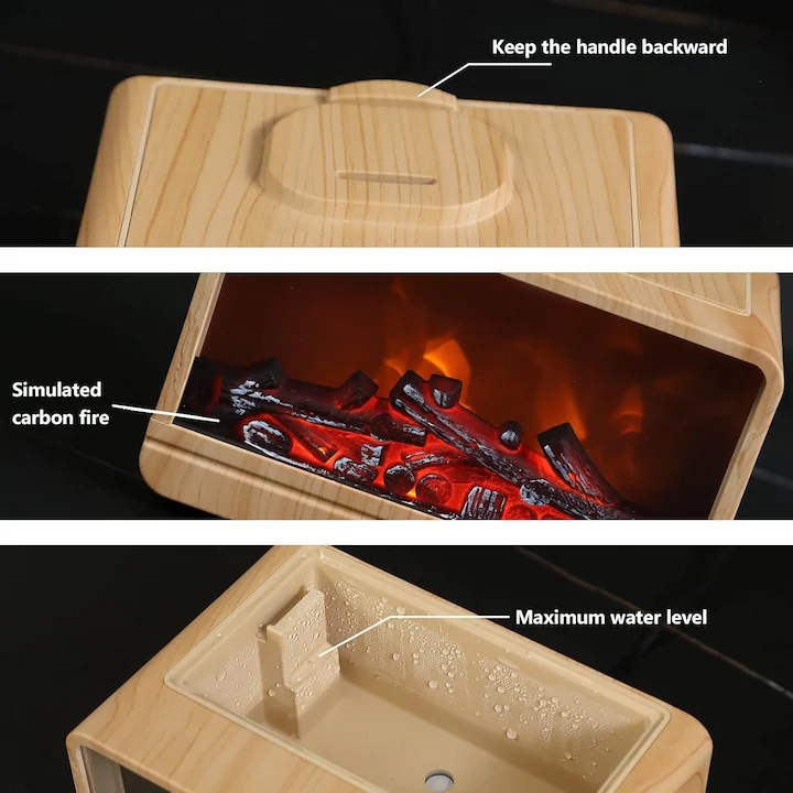 Sumker Aroma Diffúzor, 300ml, Kandalló Hatású Párásítás, Világos Fa Dekor