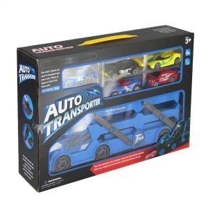 Multi-funkciós Kék Autószállító Kamion Katapulttal és 6 Kisautóval