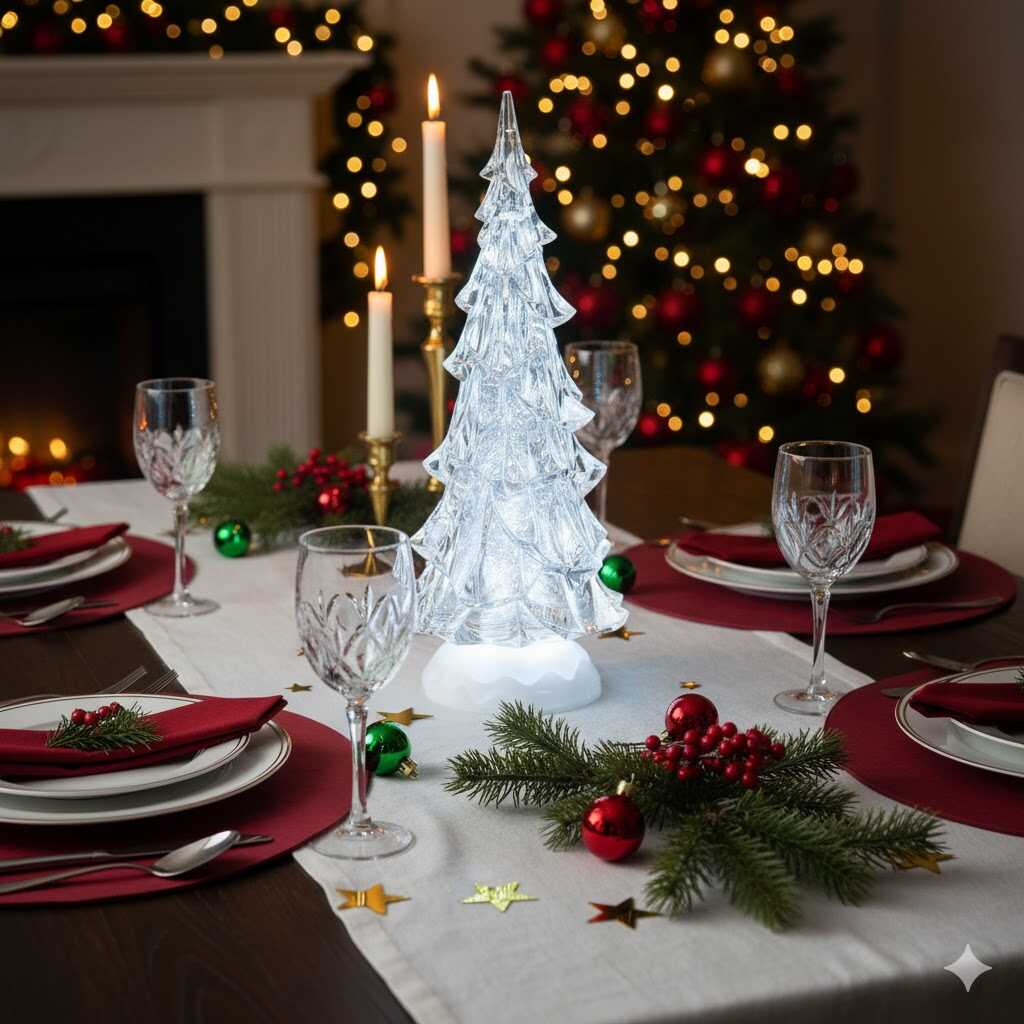 Jég szobor hatású karácsonyfa világító asztaldísz