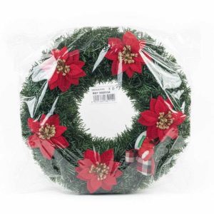 Karácsonyi koszorú ajtódísz-piros dekorral