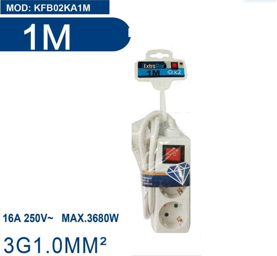 2-es Hálózati Elosztó 1 méteres Hosszabító Kapcsolóval 3G1.0mm² Gyermekvédelemmel 3680w Extra Star - Image 2