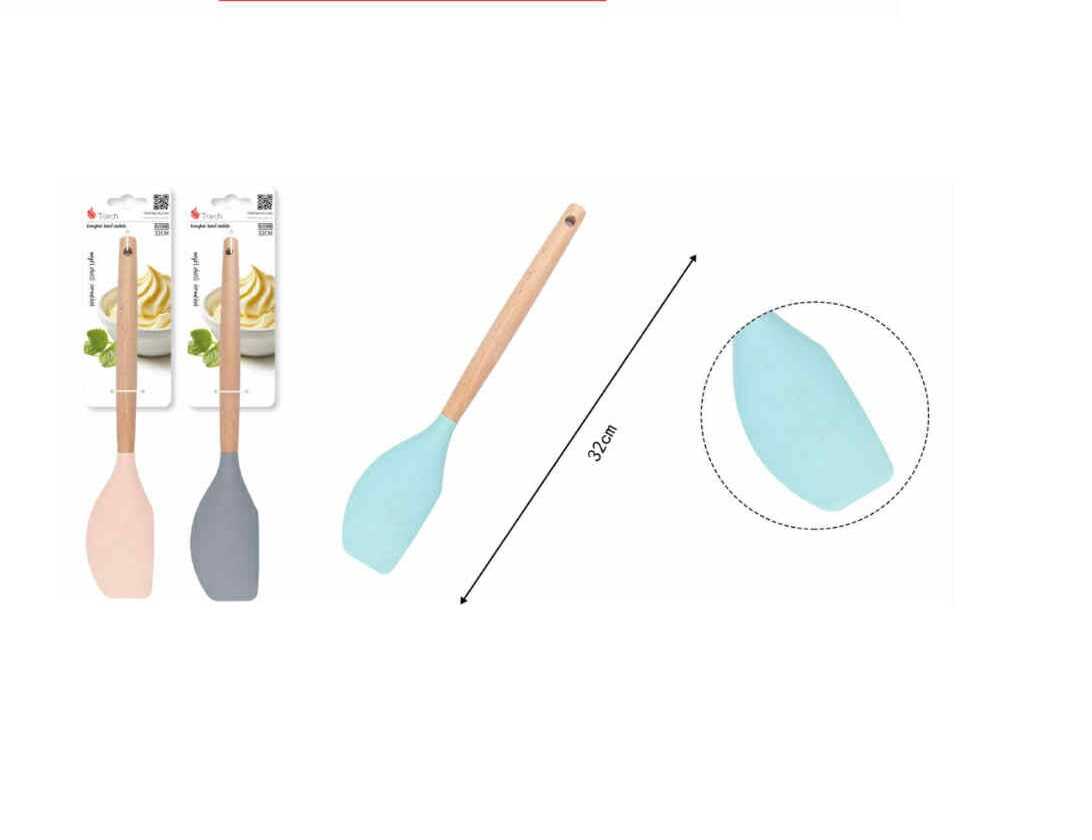 Fa nyelű szilikon konyhai spatula és kenőlapát 32cm Torch