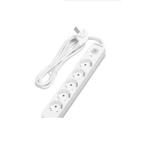 5 ös Hálózati elosztó hosszabbító 5 aljzattal, kapcsolóval 1.5 méter 3G1.0mm2 fehér Aigostar