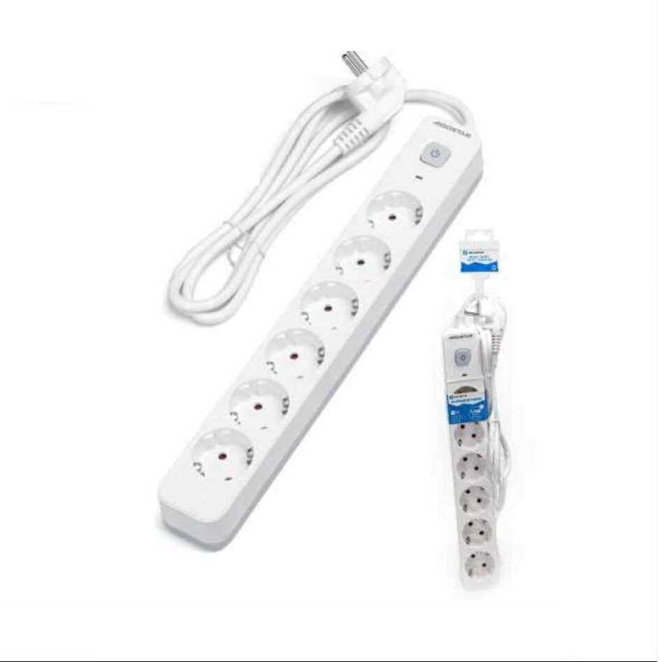 6-os Elosztó Hálózati Hosszabbító elosztó 6 aljzattal, kapcsolóval 1.5m 3G1.0mm2 fehér Aigostar - Image 3