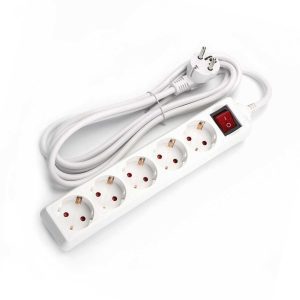 5 es Hálózati elosztó Hosszabbító 5 aljzattal, kapcsolóval 5 méter 3G1.5mm2 fehér Aigostar