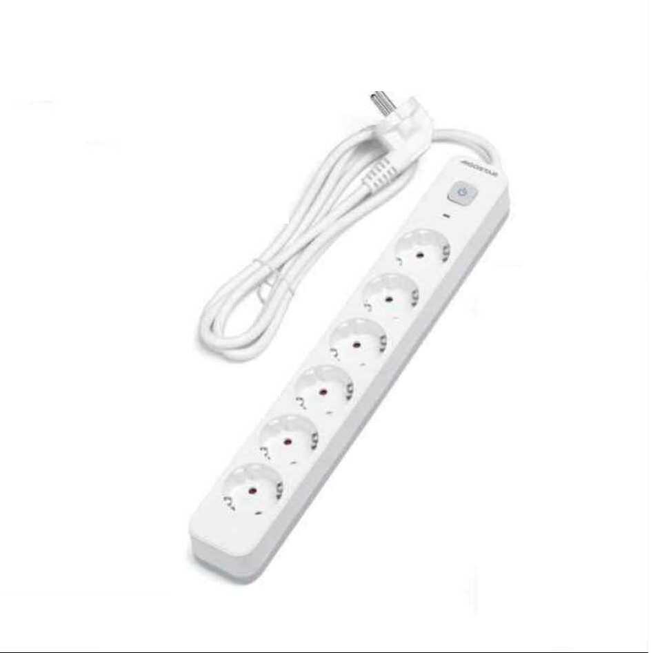 6-os Elosztó Hálózati Hosszabbító elosztó 6 aljzattal, kapcsolóval 1.5m 3G1.0mm2 fehér Aigostar